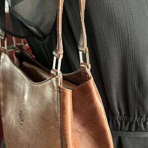 MARK CROSS BROWN LEATHER SHOULDER BAG MADE ON NEW YORK SILVER TONE HARDWARE